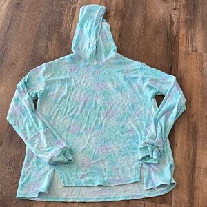 Lands' End Girls Light Aqua Tie-Dye Hoodie